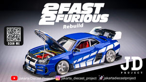 Diecast Custom - Nissan Skyline GTR R34 2 Fast 2 Furious Hycade Bodykit Rebuild - Hot Wheels Custom